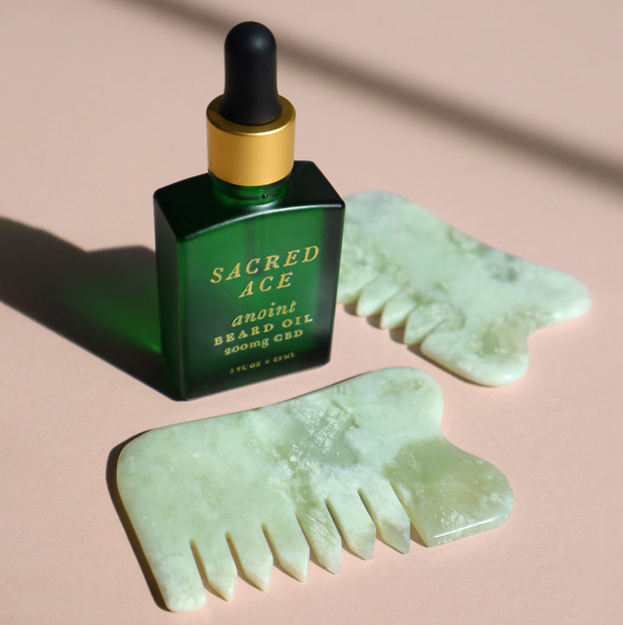 CBD Beard Oil & Jade Comb Set